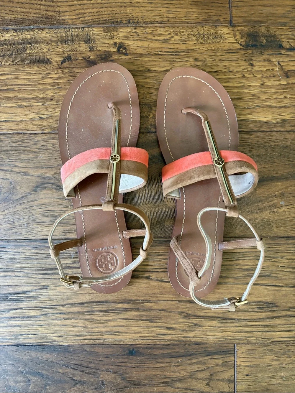 tory burch leather and coral strappy sandals